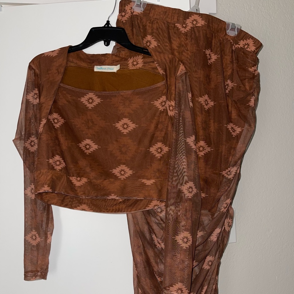 Brown Patterned Two-Piece Set